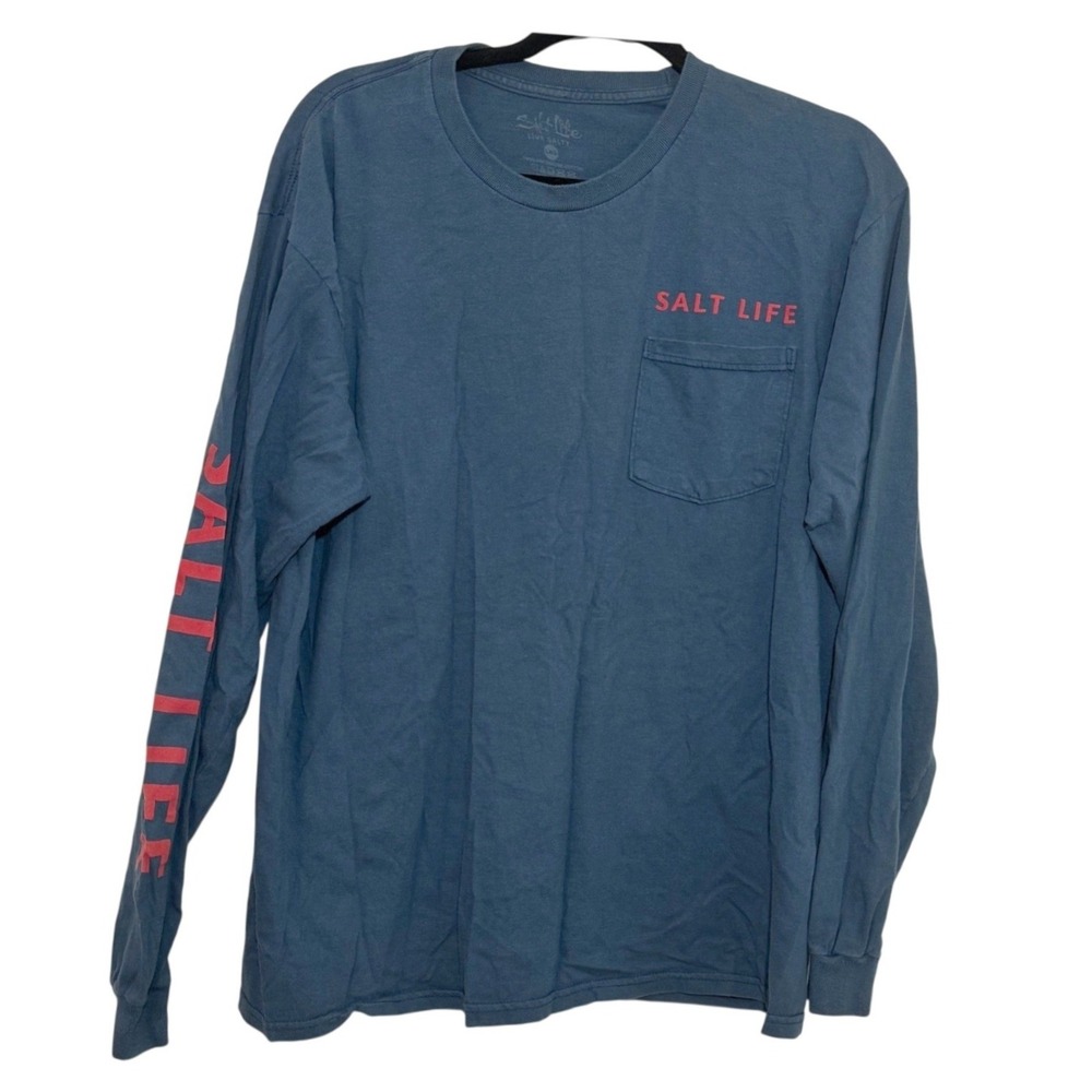 Salt Life Blue Long Sleeve Pocket T-Shirt Marlin Graphic Fishing Tee Men Large L